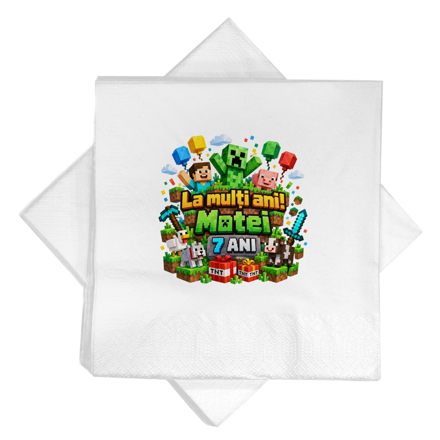 Servetele personalizate Minecraft pentru aniversare baiat